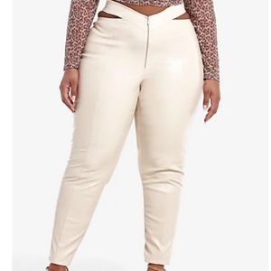 FTF - FAUX LEATHER CUT OUT WAIST PANTS (Bone)